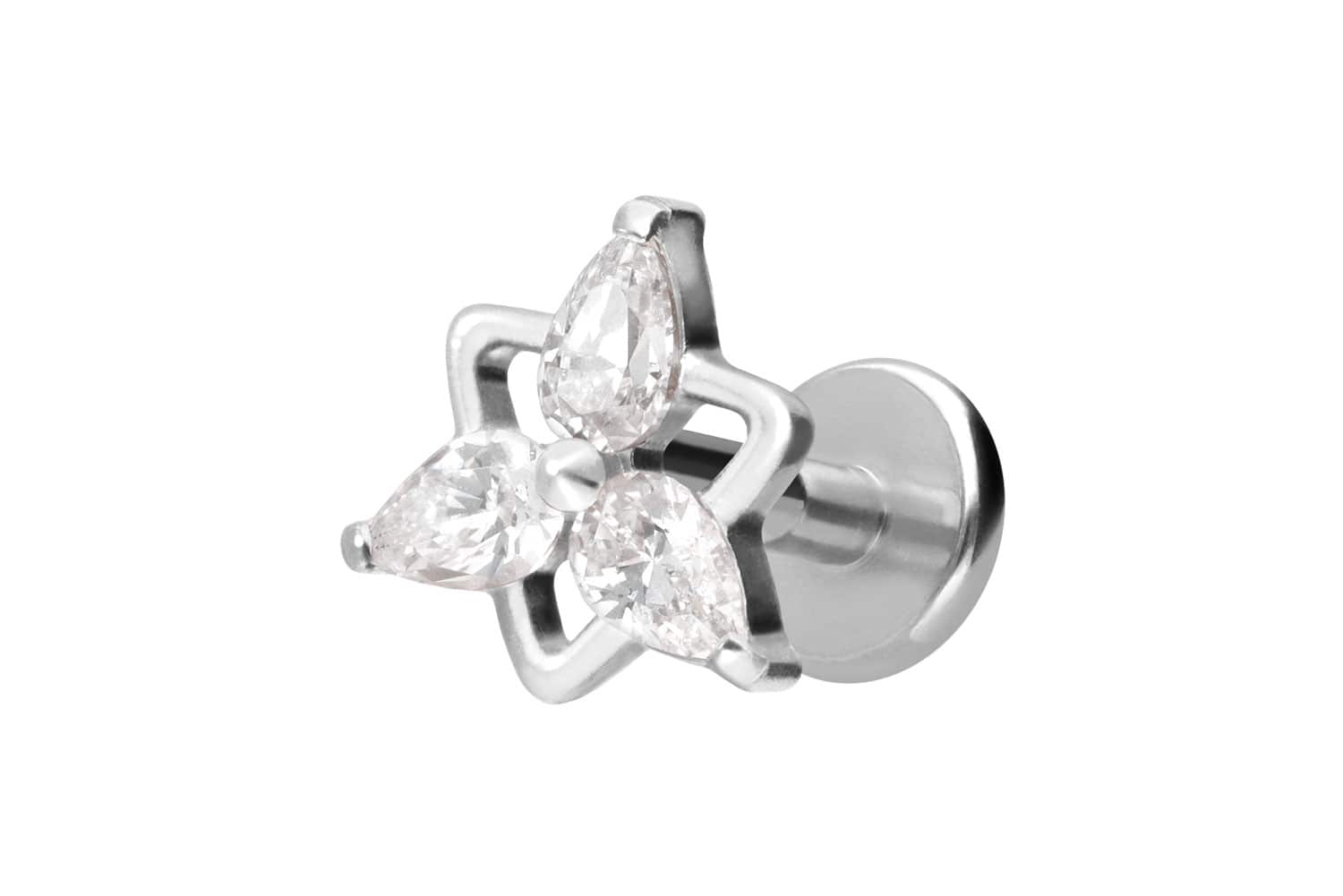 Titan Labret Piercing mit Innengewinde KRISTALLBLUME
